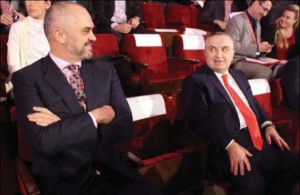 Leader of the Albanian Socialist Party (PS), Edi Rama (left) and Ilir Meta, leader of the Socialist Movement for Integration (LSI).