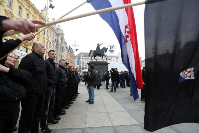Fascists parading on the main square in Zagreb.