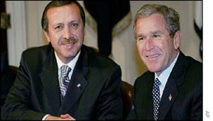 President George W. Bush meets with future Prime Minister Recep Tayyip Erdoğan in the White House, December 2002. Source: BBC.