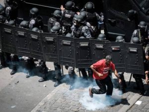 The Brazilian police during the 2016 protests against austerity measures (AFP)