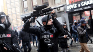 Turkish riot police use rubber pellets to disperse pro-Kurdish demonstrators during a protest against security operations in the Kurdish dominated southeast, in central Istanbul, Turkey January 3, 2016. REUTERS/Yagiz Karahan