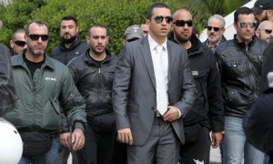 Ilias Kasidiaris, Golden Dawn MP, leaves court in Athens 4/3/13