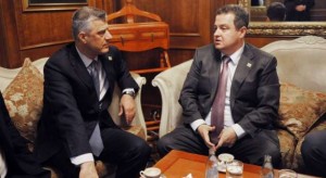 Hashim Thaci and Ivica Dacic meet to discuss proposals for autonomy for the Serbian community of Kosovo. Photo credit: GazetaExpress.com